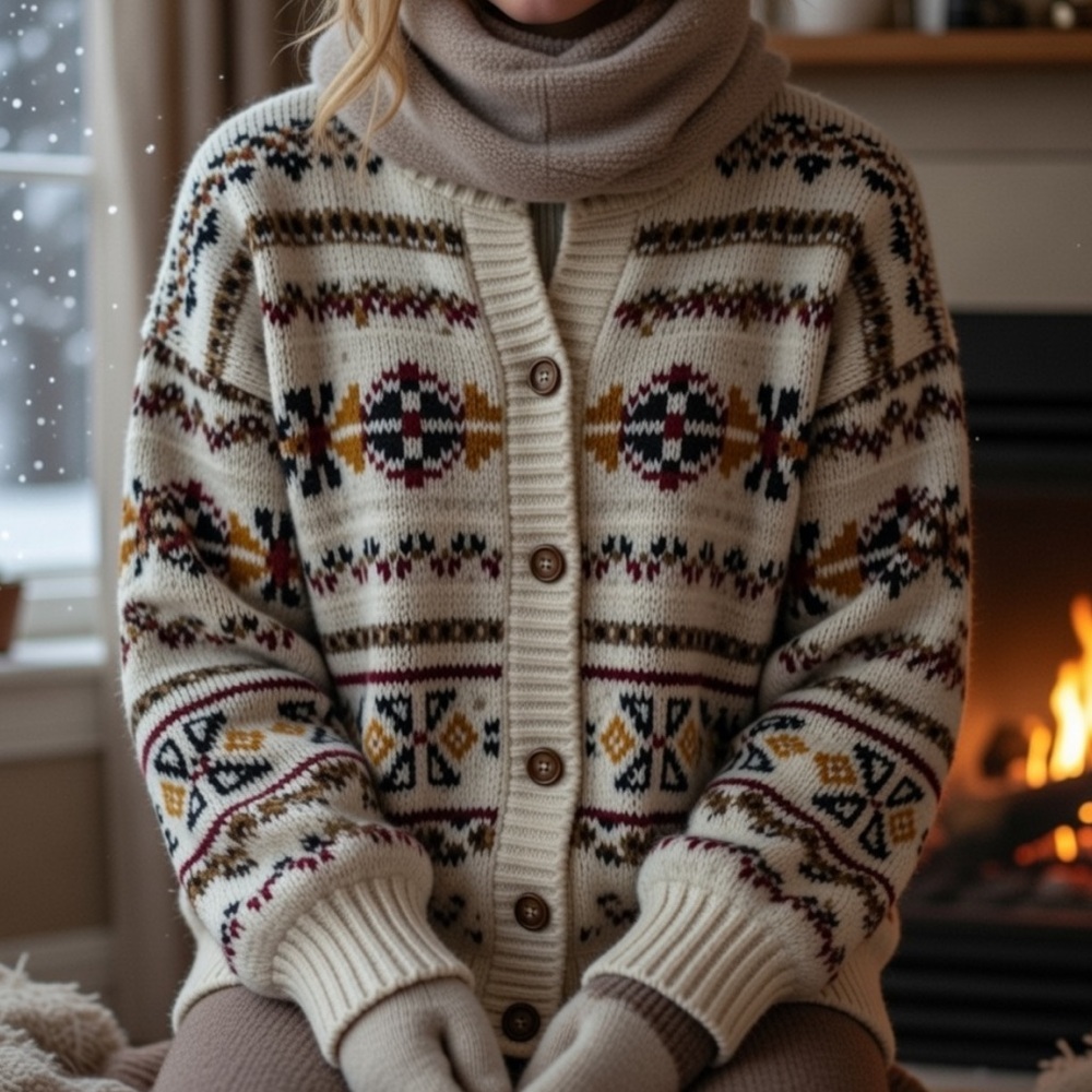 Carriage Court Icelandic Native Design Wool Acrylic Blend Sweater Cardigan sz 14